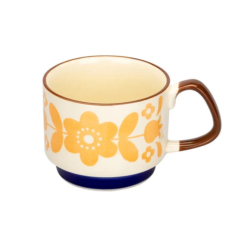 Coffee Mug 300ml Japanese Flower Ceramic Set Retro Drinkware Office Entertaining Fall 2025 Ergonomic Handgrip Gift