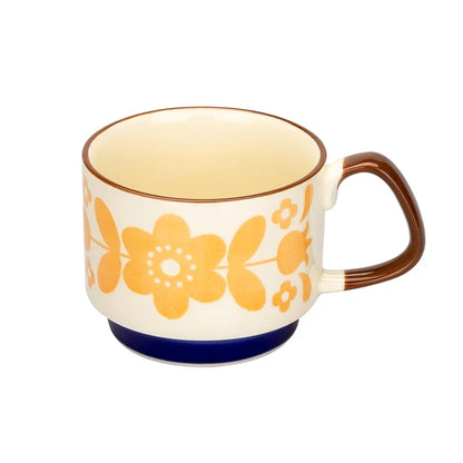 Coffee Mug 300ml Japanese Flower Ceramic Set Retro Drinkware Office Entertaining Fall 2025 Ergonomic Handgrip Gift