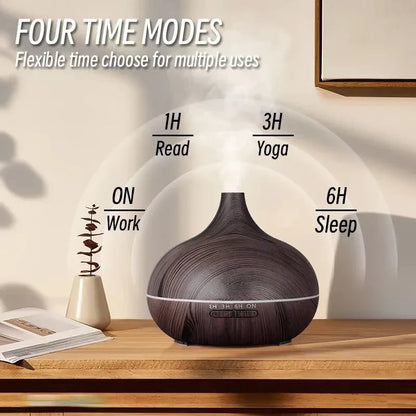 Air Humidifier Aromatherapy Essential Oil Diffuser 500ml Wood Grain Remote Control with 7 Color Lights for Home