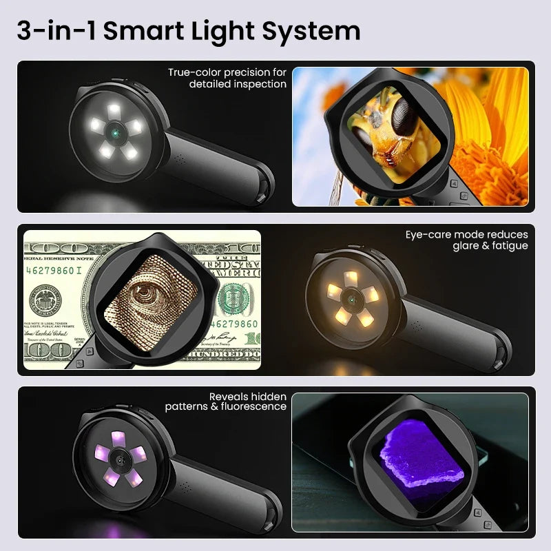 Digital Microscope 2.8-Inch IPS Screen Handheld, 1080P HD, 100X Zoom With 15 LEDs For PCB And Coin Examination