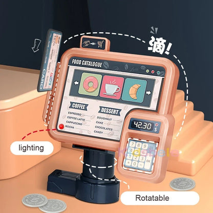 Pretend Play Coffee and Bakery Set with Cash Register and Kitchen Accessories for Kids