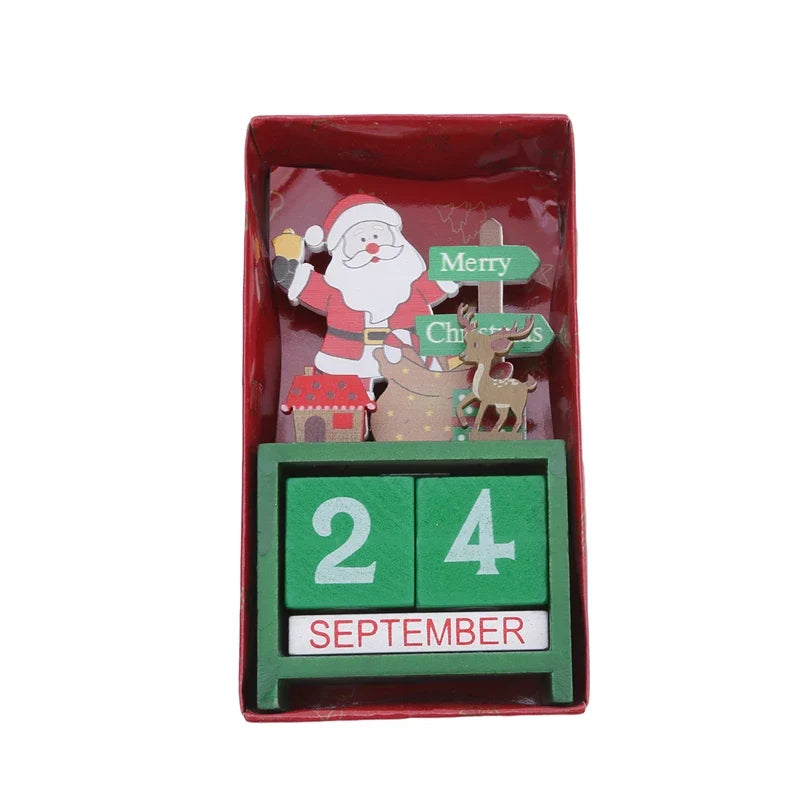 Christmas Wooden Countdown Calendar Ornament Tabletop Decor