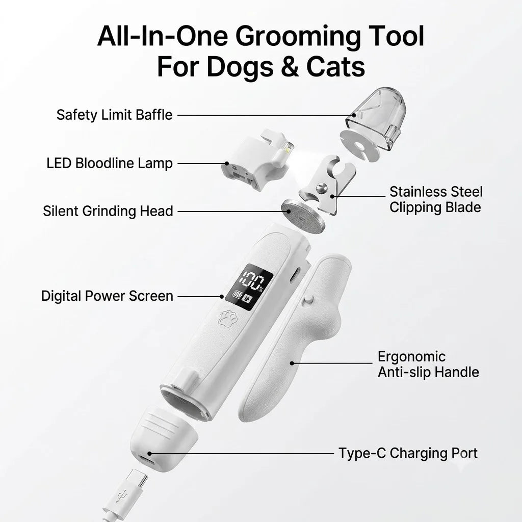 2-in-1 Pet Nail Clipper & Grinder with LED Blood Line Light – USB-C Rechargeable Dog Cat Trimmer 2026