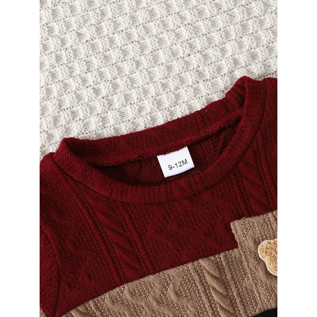 Back view of boys colour block long sleeve top & pants