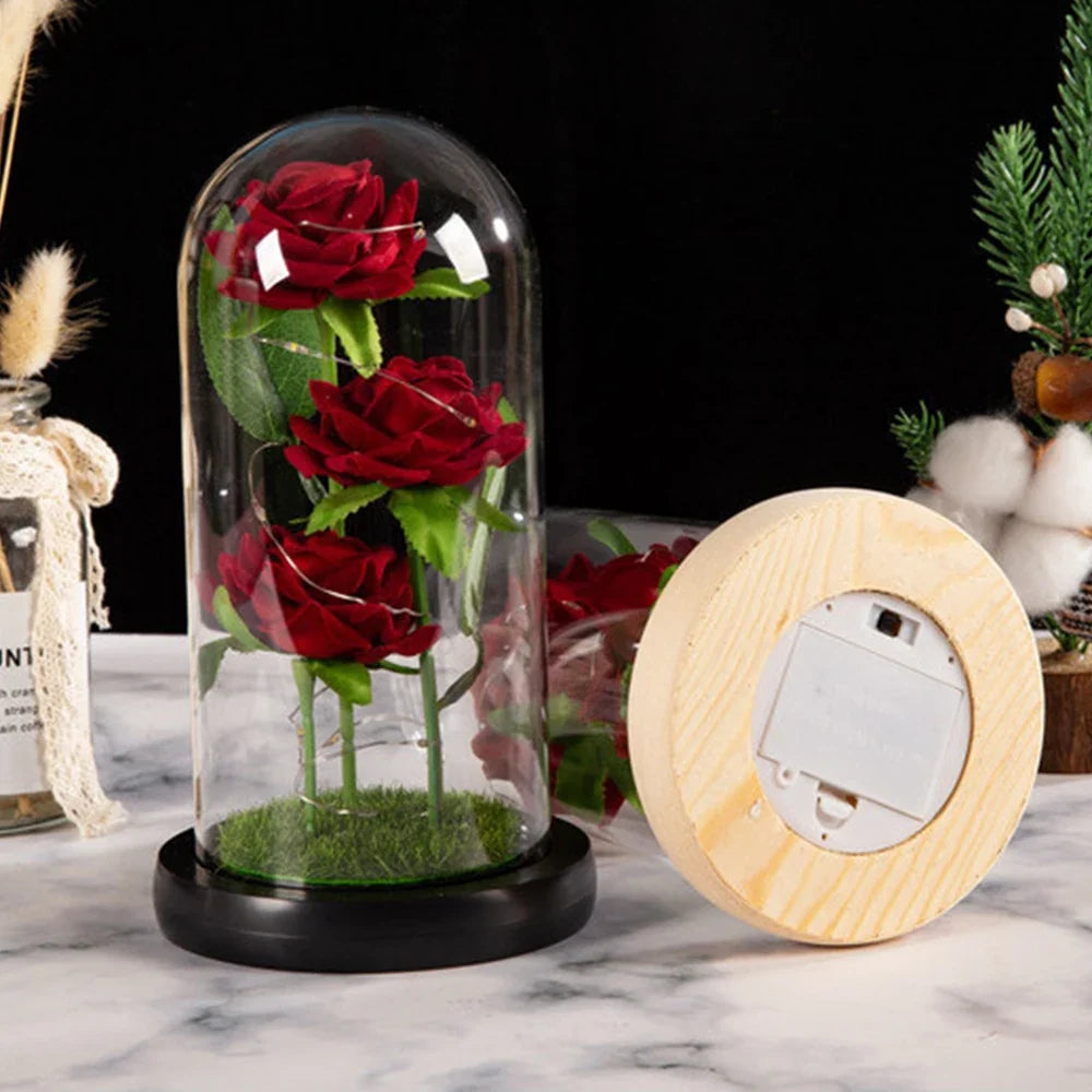 LED Rose Glass Cover Ornament - Romantic Valentine's Day Gift and Wedding Decor