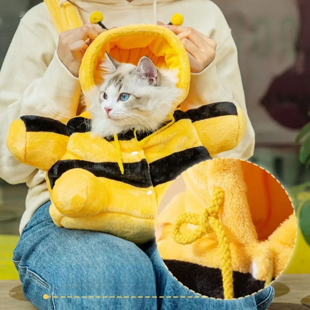 Cute Pet Carrier Bag - Soft Warm Carrier for Cats, Autumn & Winter Outings, Cozy Bee House Toy, Pet Clothes