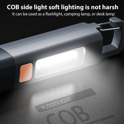 Strong Lighting ABS Flashlamp USB Charging Portable Outdoor Flashlight - Telescopic COB Side Lamp for Camping and Hiking