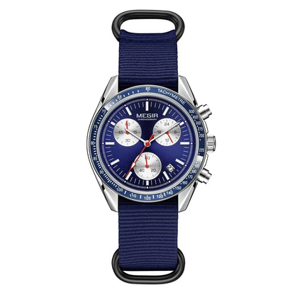 Quartz Chronograph Watch Blue Nylon Strap Waterproof