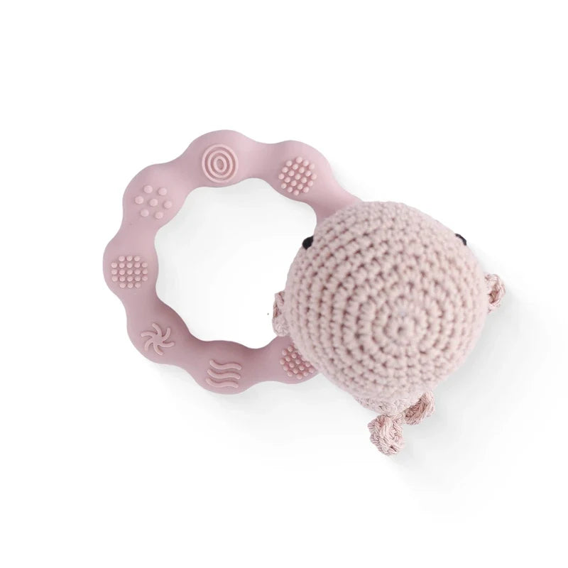 Crochet Bear Teether Rattle Ring Newborn Sensory Toys