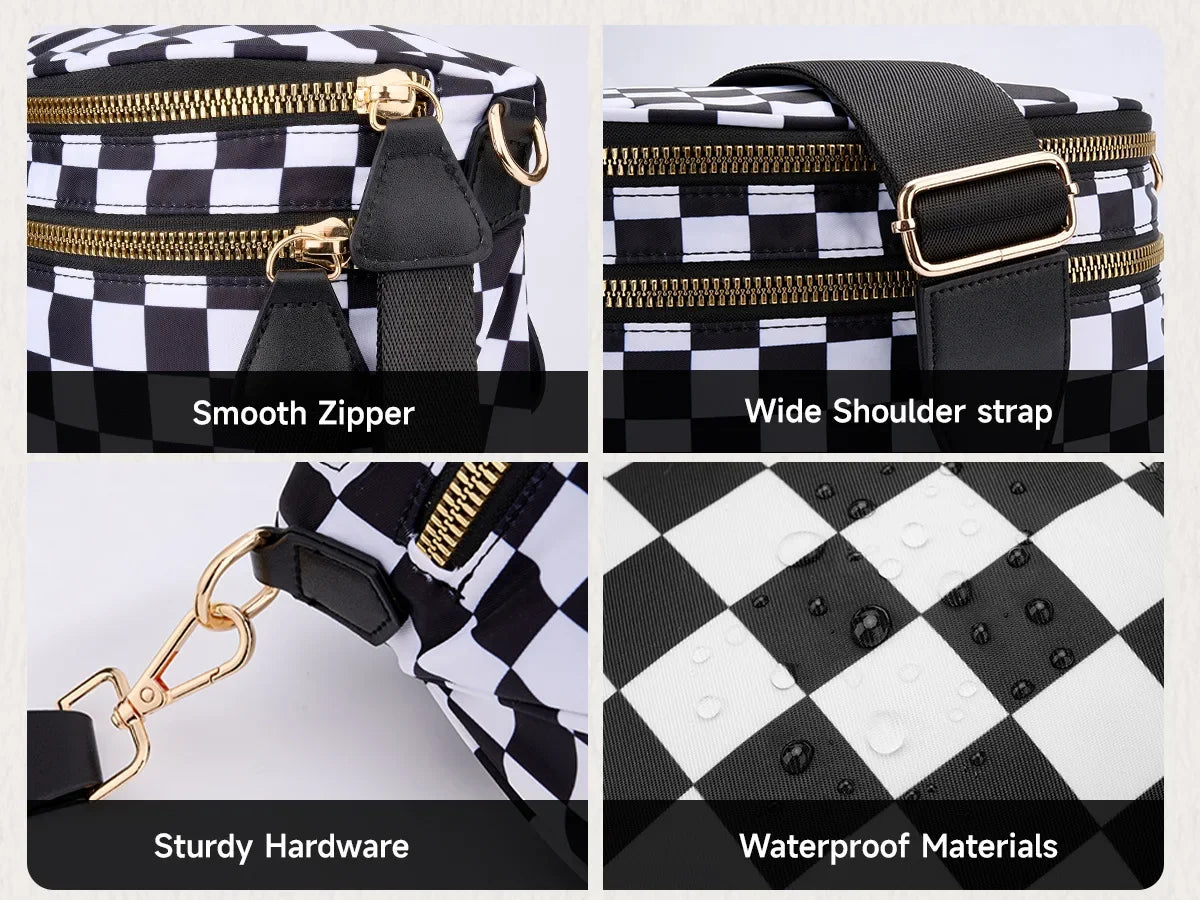 Casual women's checkered fanny pack – large capacity bum bag, adjustable crossbody mommy travel bag