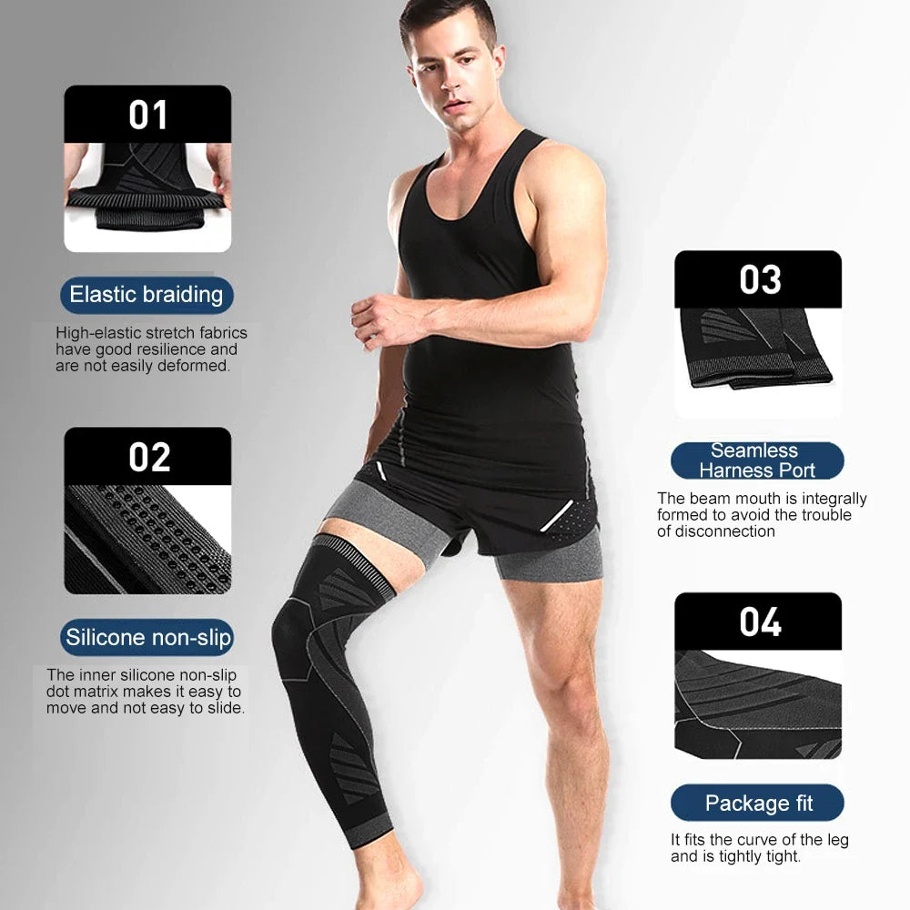 Full Leg Compression Sleeve Long Knee Support for Cycling Hiking Basketball – Pair 2026
