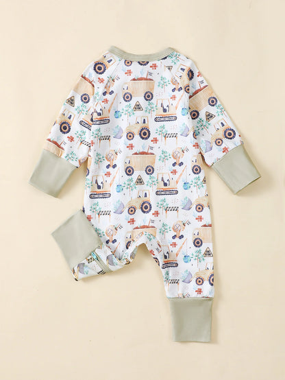 Additional gallery view 11 of baby boys bear print button-up winter romper
