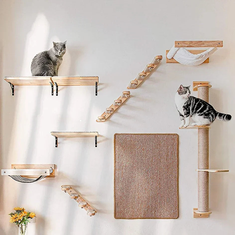 Cat Tree Wall Mounted Hammock Set Vertical Climbing Cat Furniture Fall 2025 Space Saving Scratching Playground