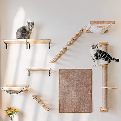 Cat Tree Wall Mounted Hammock Set Vertical Climbing Cat Furniture Fall 2025 Space Saving Scratching Playground