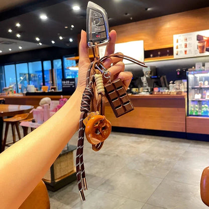 Woven Rope Bowknot Keychain With Cute Pastry Charms