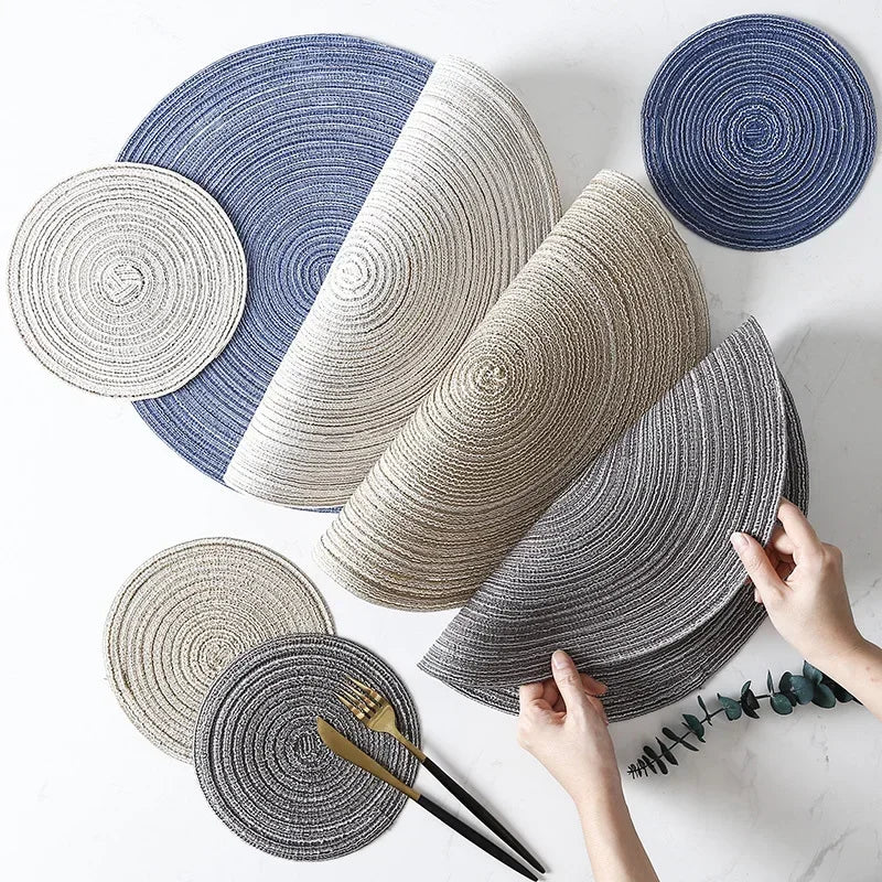 6pcs Round Woven Ramie Placemats - Non-Slip Table Mats for Dining, Kitchen & Cafe Use