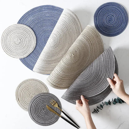6pcs Round Woven Ramie Placemats - Non-Slip Table Mats for Dining, Kitchen & Cafe Use