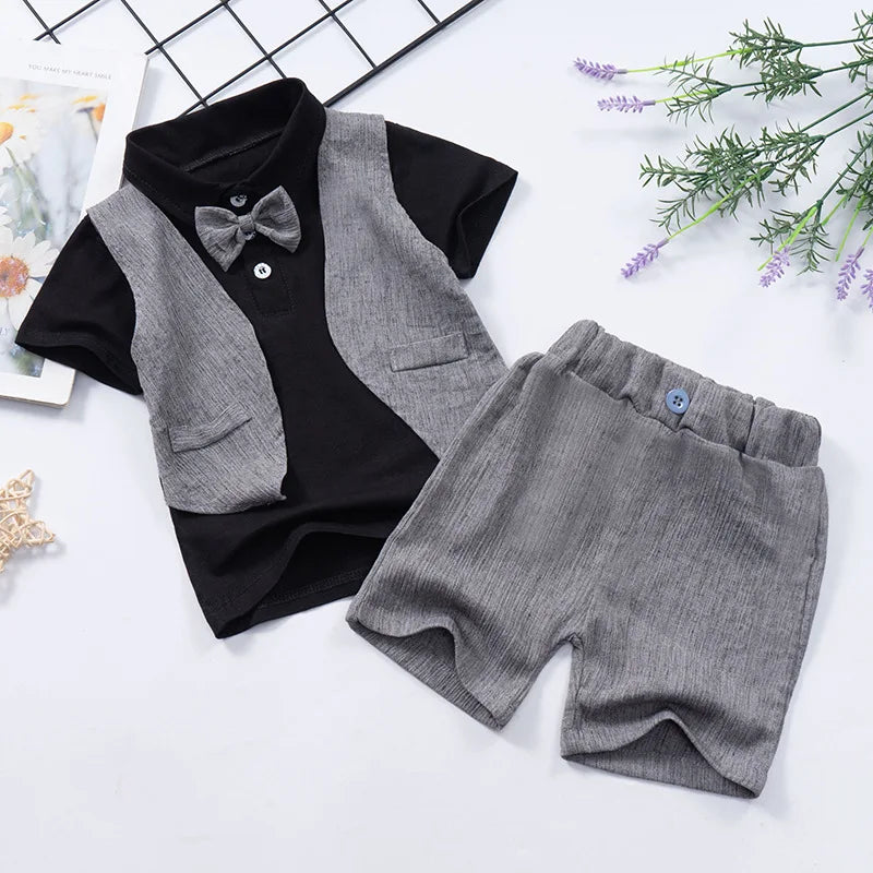 Fabric details of the boys short sleeve shirt and shorts set - view 26