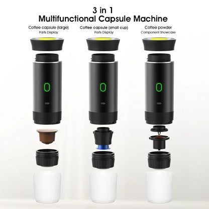 Wireless Electric Portable Espresso Coffee Machine - 3-in-1 Travel Coffee Maker for Car & Home