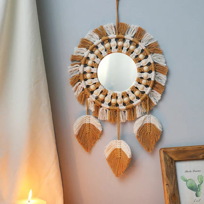 Macrame Mirror Set Cotton Fringe Boho Wall Hanging Mirrors Fall 2025 Cozy Nursery Home Decor Gift
