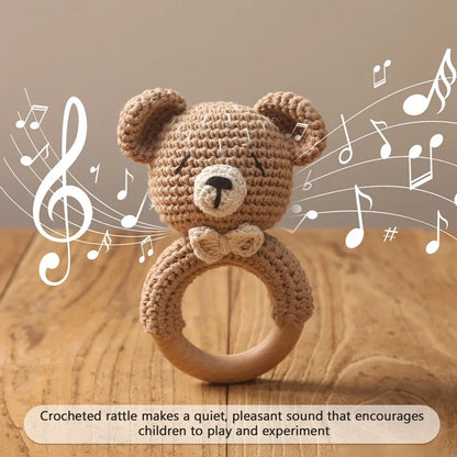 Crochet Bear Teether Rattle Ring Newborn Sensory Toys