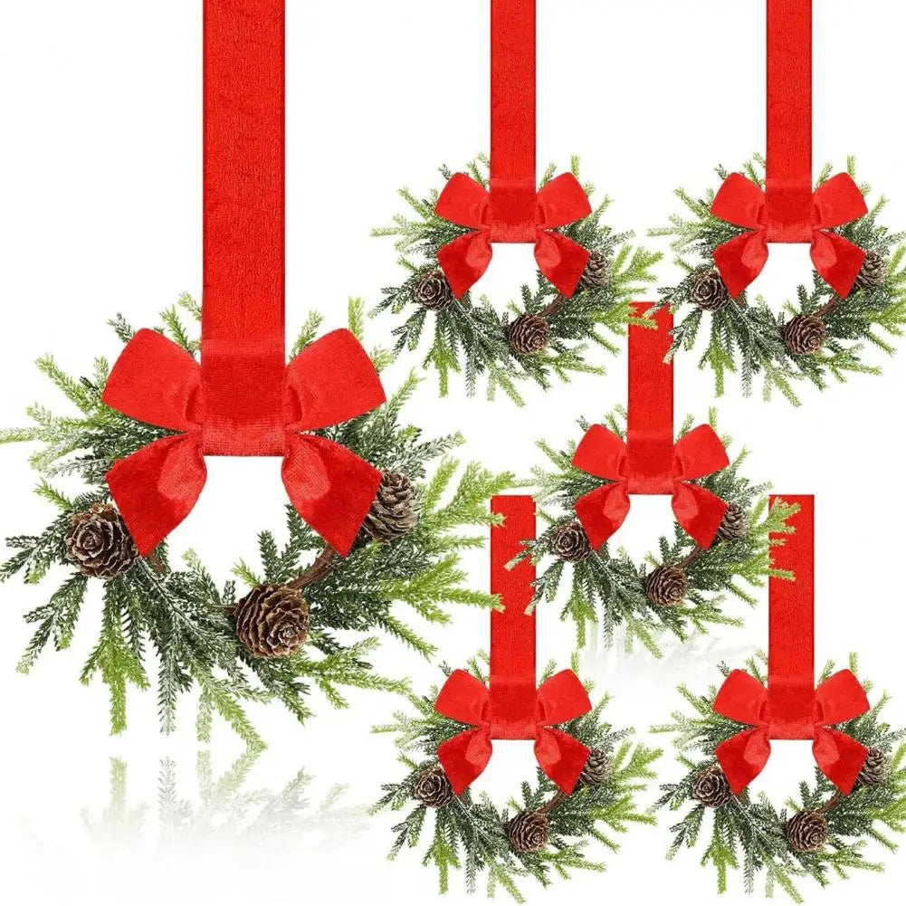 Christmas Wreaths Set Of 6 Mini Cabinet Wreaths With Red Bows Farmhouse Holiday 2025 Artificial Durable Decor