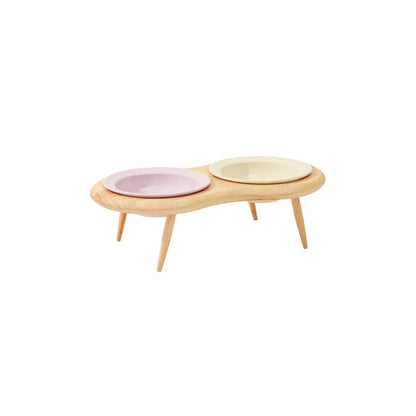 Cat Ceramic Bowl Set Height Adjustable Elevated Wooden Stand Double Food Water Bowls Fall 2025 Mess Free Feeding