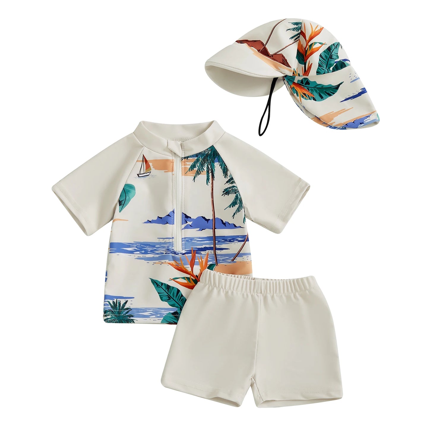 Additional gallery view 15 of baby boys 3-piece zip rash guard swimwear set