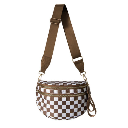 Versatile unisex crossbody bum bag – checkered nylon, box shape, travel and daily use