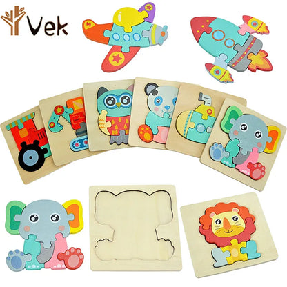 3D Wooden Animal and Vehicle Puzzle for Kids, Educational Montessori Toy for Cognitive Development and Fine Motor Skills