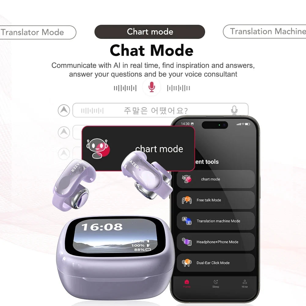 Wireless Earbuds Open-Ear Translation Earphones Real-Time Language Translate 135 Languages For Travel, Office Fall 2026