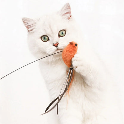 Simulated Bird Cat Toys - Upgraded Feather Teasing Stick, Long Rod with Steel Wire, Cat Safe Fun