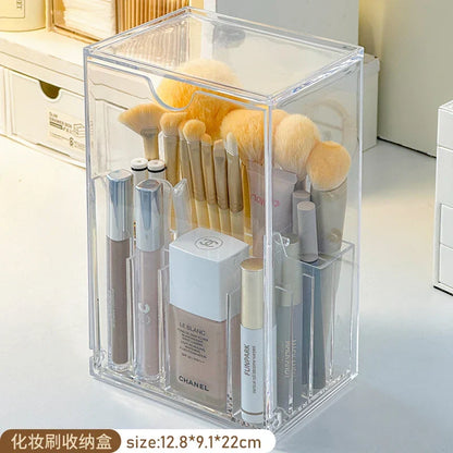 Makeup Brush Holder With Lid Acrylic Organizer Box Large Capacity Divider Storage Dust Free Fall 2025 Gift