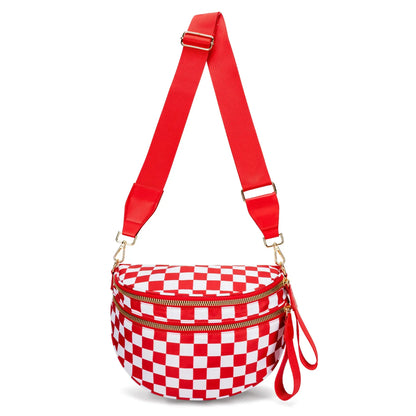 Casual women's checkered fanny pack – large capacity bum bag, adjustable crossbody mommy travel bag