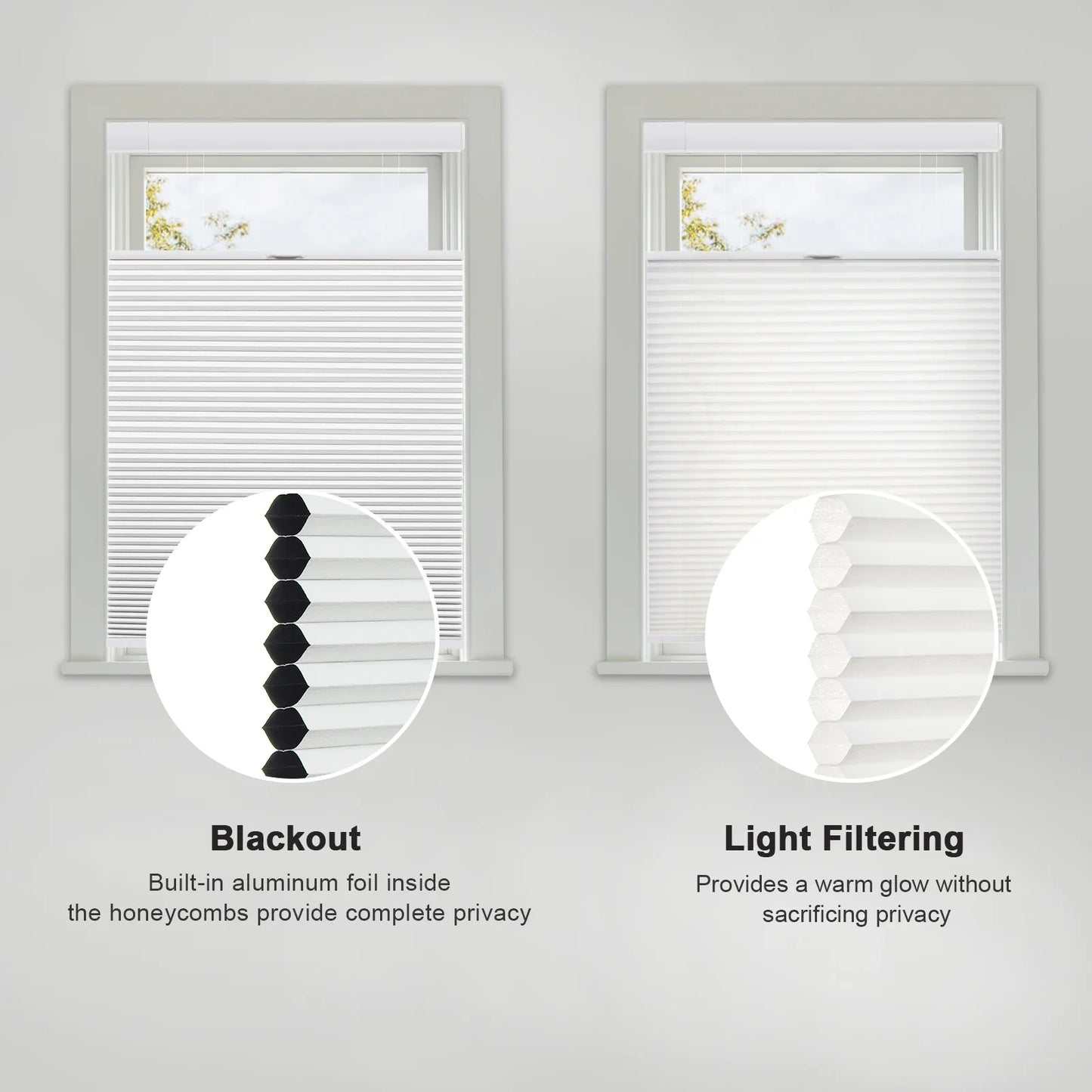 No Drill Honeycomb Blinds Cordless Thermal Insulated 1" Cell Fabric