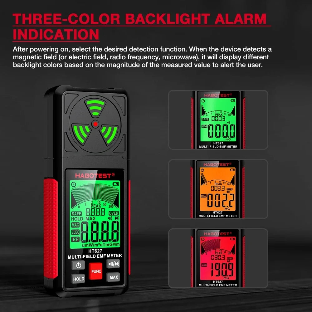 Portable 3-in-1 EMF Meter with LCD Display for Electromagnetic Radiation Detection, High-Precision Sensor, and Multiple Measurement Modes