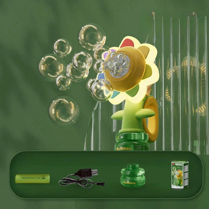 Bubble Machine Sunflower Bubble Maker Toy Kids Summer 2025 One Key Automatic Light Dancing Gift
