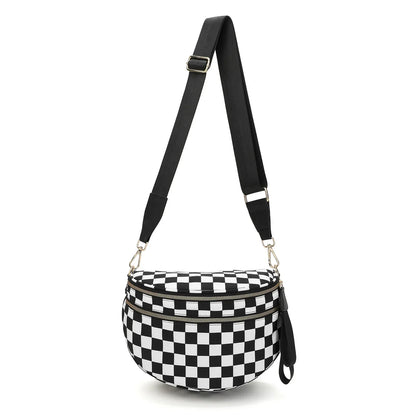 Casual women's checkered fanny pack – large capacity bum bag, adjustable crossbody mommy travel bag