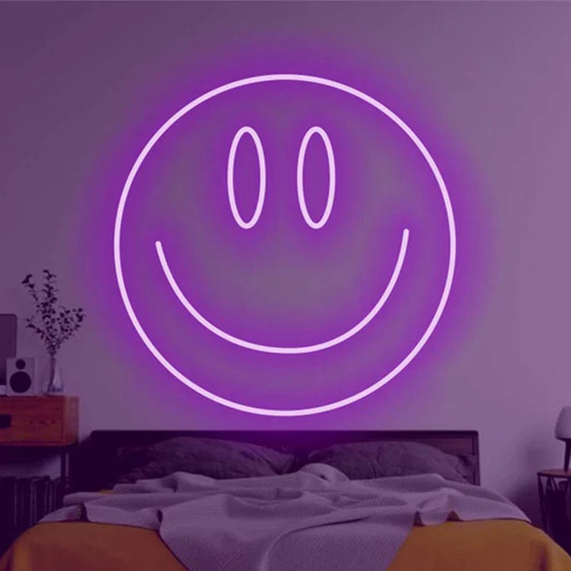 LED Neon Sign 35cm USB Powered Smile Face Wall Hanging Night Light Bedroom Decor Fall 2025 Gift