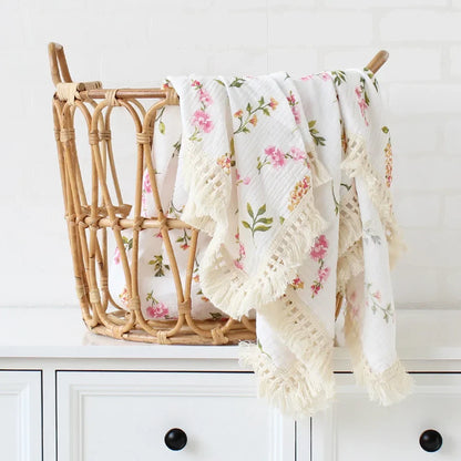 Baby Swaddle Blanket 100 Percent Cotton Muslin Newborn Floral Print Quilt Swaddle Fall 2025 Breathable Soft Gift