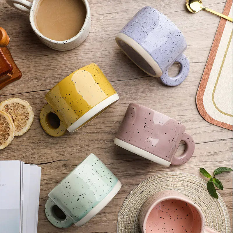 Ceramic Mug 300ml Porcelain Ring Handle Speckled Handmade Modern Coffee Cup Fall 2025 Cozy Gift