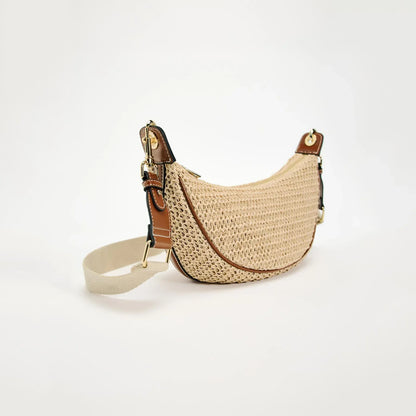 Lightweight women's woven straw shoulder bag – hobo style, crossbody, for beach & summer