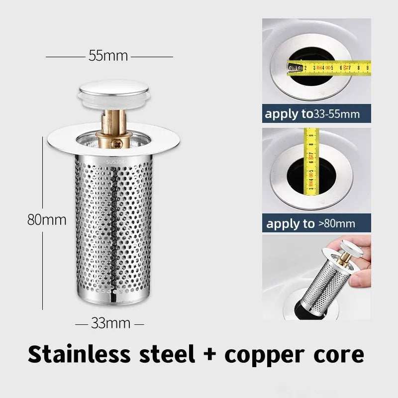 Pop-Up Drain Stopper Basin Hair Catcher Stainless Steel Filter Anti-Odor Fall 2026 Home Upgrade