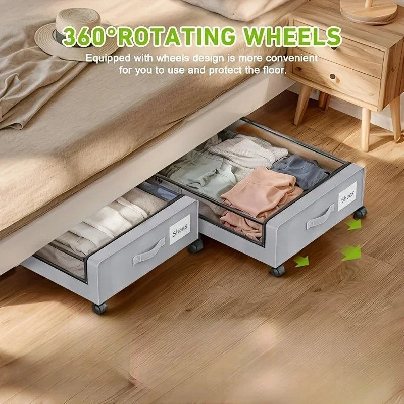 Underbed Storage Container With Wheels And Lid Pull Out Organizer Dorm Bedroom Back To School 2025 Space Saving