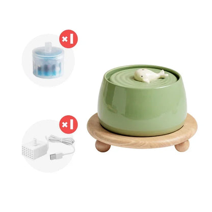 Cat Water Fountain 1300ml Ceramic USB Charging Pet Fountain With Filter And Wooden Stand Fall 2025 Continuous Hydration