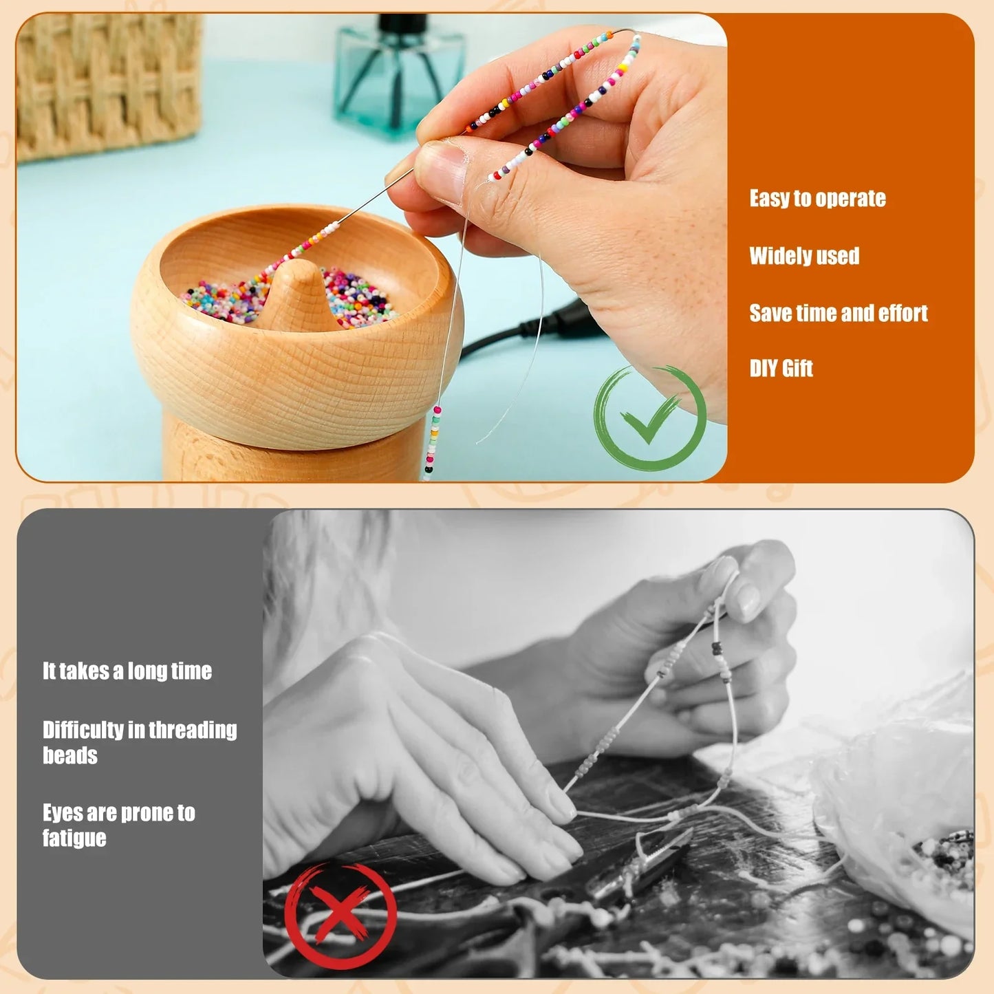 Bead Stringing Machine Electric Wooden Spinner Craft Tool Back To School 2025 Quick Bracelet Necklace Maker
