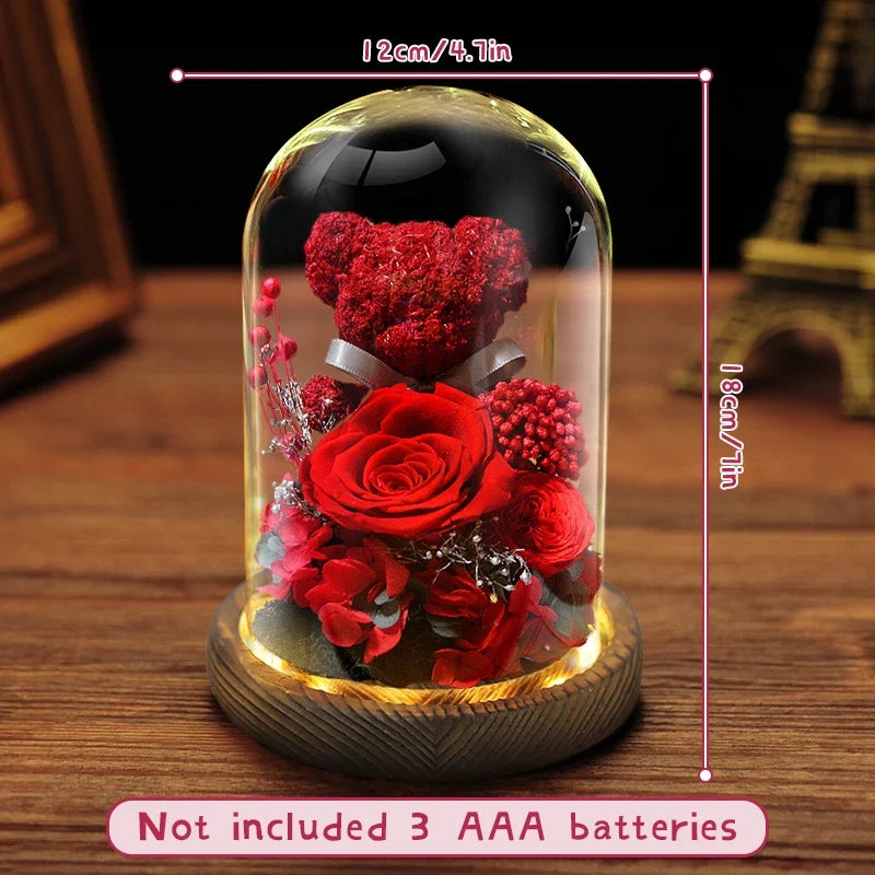Eternal Preserved Rose Gift Box with Teddy Bear – A Thoughtful Valentine's Day Surprise for Her