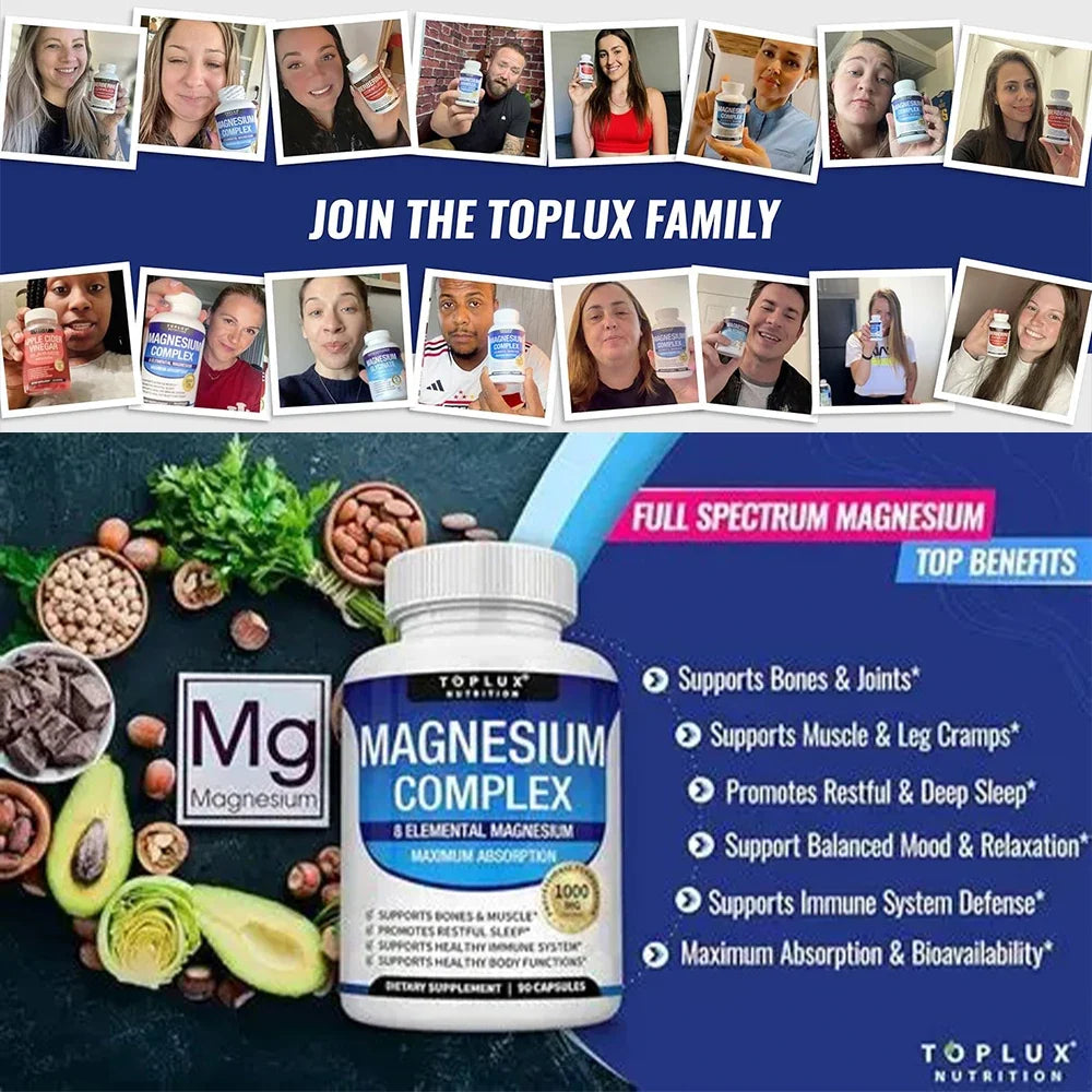 Magnesium Complex 1000mg 8 Elemental Magnesium Dietary Supplement Fall 2026 Wellness High Absorption Sleep Support