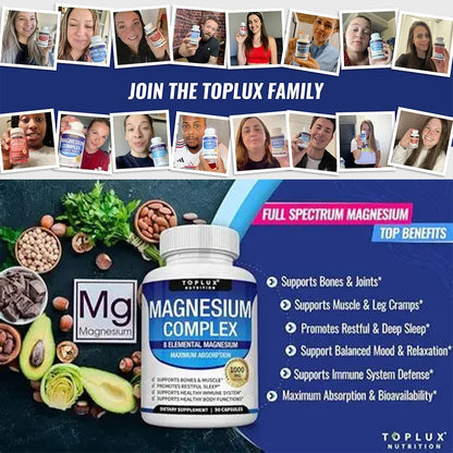 Magnesium Complex 1000mg 8 Elemental Magnesium Dietary Supplement Fall 2026 Wellness High Absorption Sleep Support