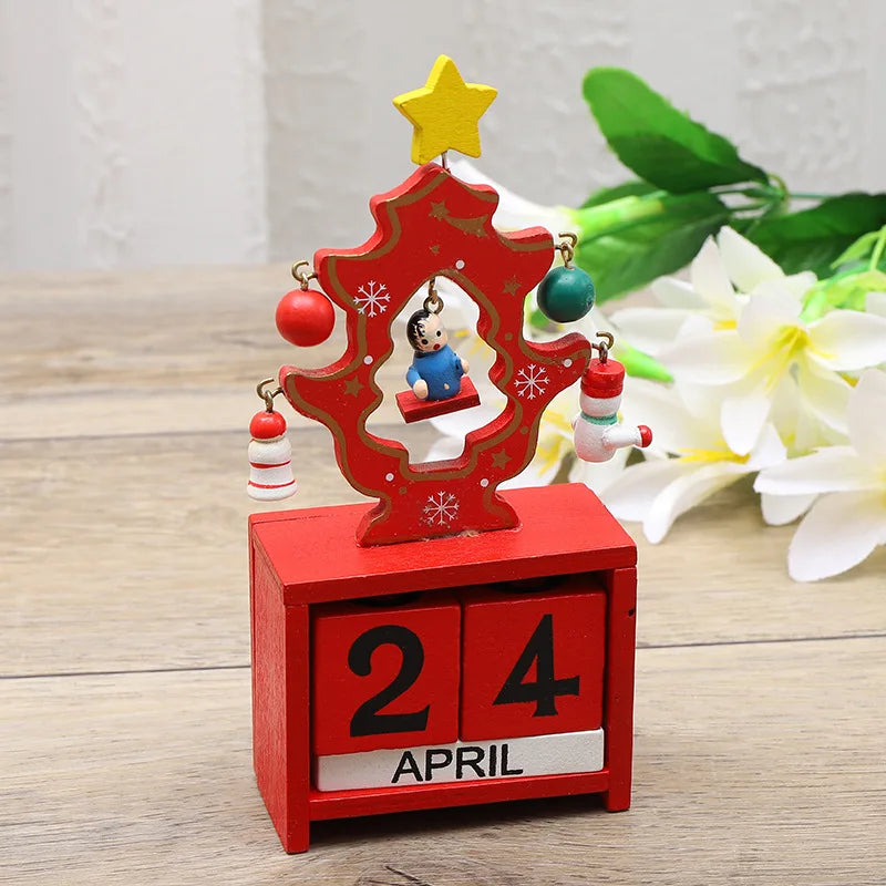 Christmas Wooden Countdown Calendar Ornament Tabletop Decor